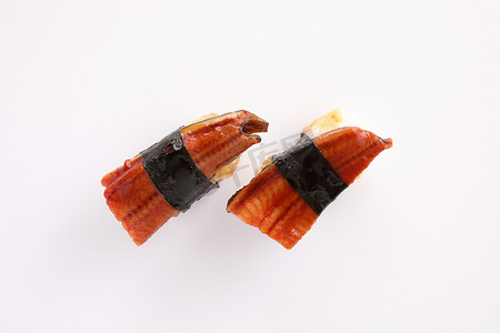 unagi摄影照片_鳗鱼寿司 鳗鱼握寿司 日本食品 白色背景中分离