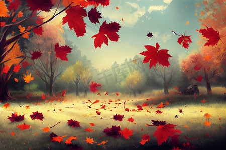 秋天背景与落叶，动漫风格