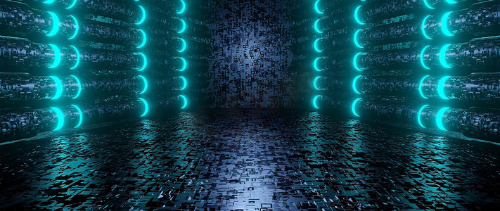 外星人摄影照片_空垃圾地下室地下大厅浅蓝色横幅背景外星人未来概念产品背景演示 3D 渲染