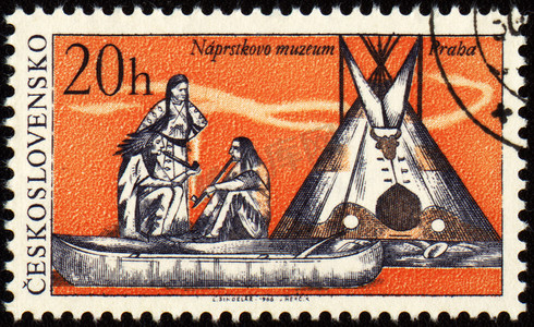 邮票上印有印第安人生活的图片