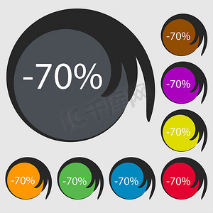 70% 折扣标志图标。