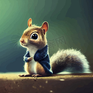 动画动物动画摄影照片_可爱松鼠的动画插图，动画松鼠肖像。