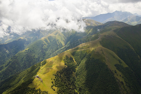 图舍蒂山景观和景观，高角度，格鲁吉亚自然