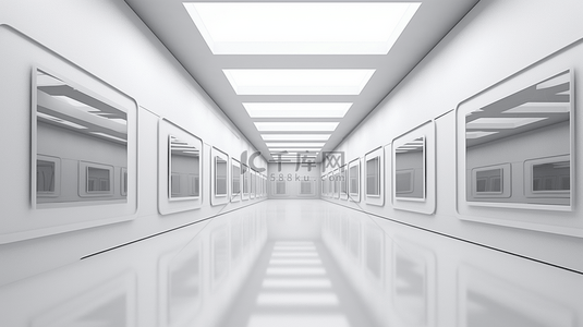 3D渲染的白色抽象房间走廊矢量图。