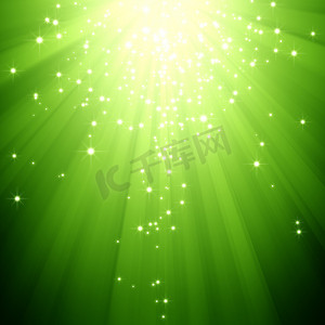 星星闪烁背景摄影照片_闪烁的星星在绿光爆发下坠落