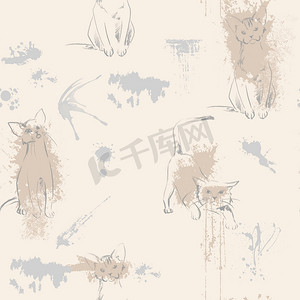 抽象艺术线条猫图案手绘用于印刷设计。