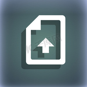 app图标上传摄影照片_导出、上传蓝绿色抽象背景上的文件图标符号，带有文本的阴影和空间。