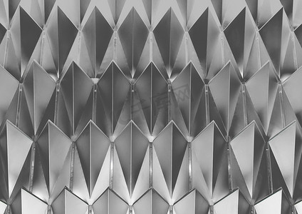 内部对称建筑钢背景中具有抽象金属图案的黑白几何纹理