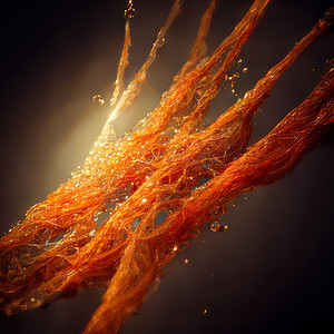 黄色流动粒子摄影照片_发光的橙色粒子束