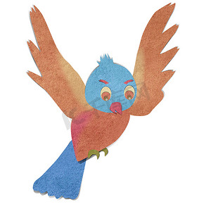 小鸟创意装饰摄影照片_用回收纸制作的彩色小鸟