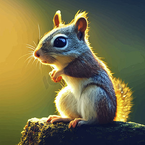 可爱松鼠的动画插图，动画松鼠肖像