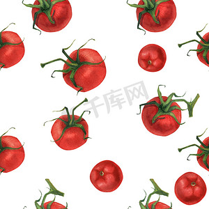 红番茄的纯素水彩无缝图案