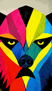 黑色狼头摄影照片_色彩缤纷的狼头与酷孤立的波普艺术风格背景。 