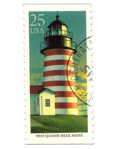 来自美国的旧邮票与灯塔