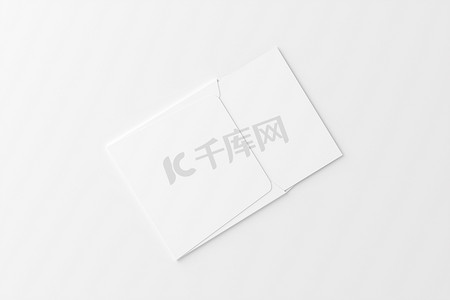 贺卡折叠摄影照片_带信封白色空白 3D 渲染样机的方形折叠邀请卡