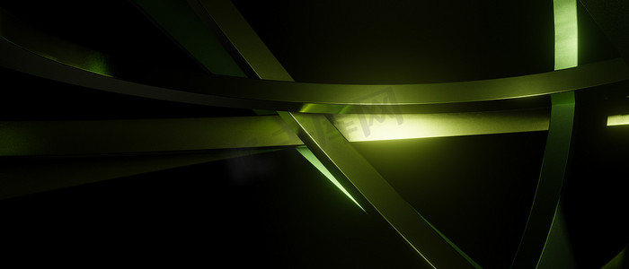 几何绿色金属横幅背景壁纸3D渲染