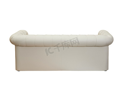 米色皮革沙发，复古风格，白色背景，后视图