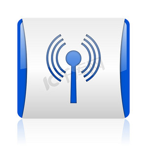 wifi 蓝色方形 web 光泽图标