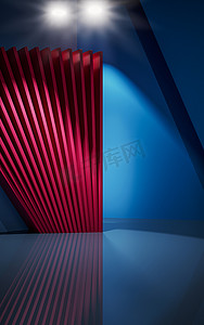 几何底座展台c4d摄影照片_空房间与几何结构，3D 渲染。