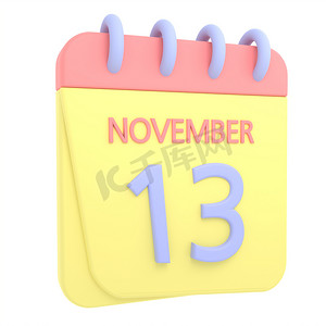 11 月 13 日 3D 日历图标
