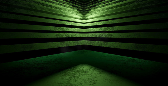 创新现代复古高科技舞蹈俱乐部绿灯在黑暗聚光灯下黑色说明性横幅背景壁纸数字未来主义概念 3D 渲染