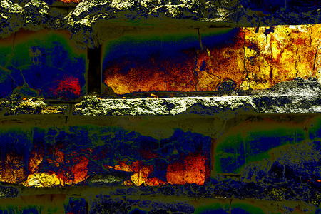 霓虹火橙黄色毁坏灰色砖墙