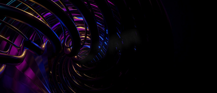 梦幻般的抽象流霓虹灯虹彩蓝紫色横幅背景 3D 插图