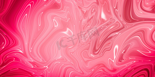 创意抽象流体摄影照片_具有大理石液体效果的创意抽象混合红色绘画，全景