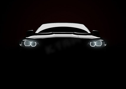 黑色背景上有灯光的通用无品牌现代汽车的前视图