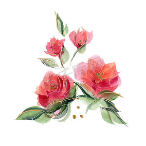 玫瑰花组合摄影照片_粉红色的花卉组合物，带有精致芬芳的玫瑰花