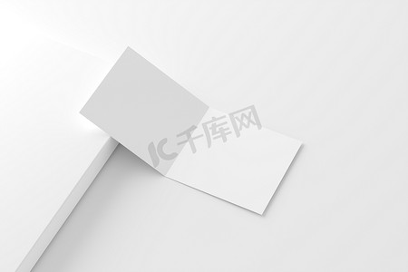 带信封白色空白 3D 渲染样机的方形折叠邀请卡