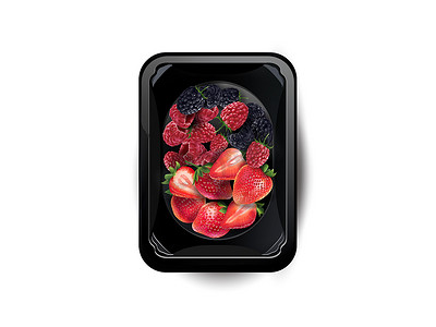 饭盒便当摄影照片_午餐盒里有黑莓、覆盆子和草莓。