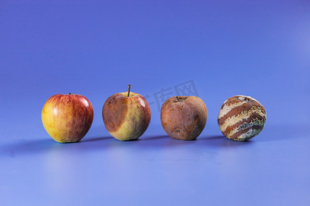 腐败摄影照片_背景有霉菌和新鲜苹果的苹果 — 霉菌生长和食物腐败概念