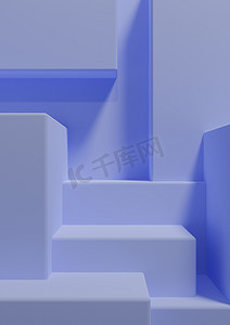 浅色、柔和的蓝色 3D 插图简单最小产品展示背景侧视图抽象正方形讲台支架用于产品摄影或奢侈品壁纸