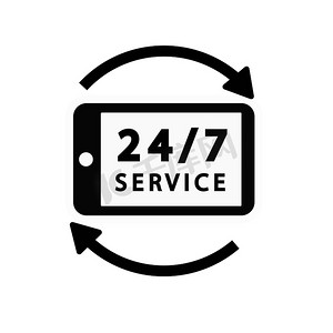 24 7 服务每周 7 天、每天 24 小时开放图标。