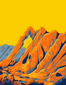 阿兹特摄影照片_火谷州立公园与红砂岩地层阿兹特克砂岩奥弗顿内华达州美国 WPA 海报艺术