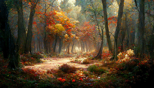 森林在秋天美丽的风景几何插画