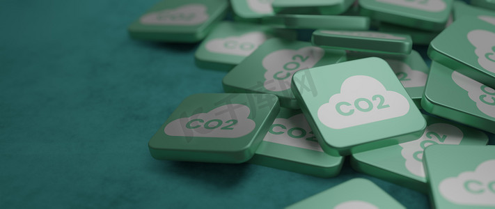 绿色环境可持续发展概念二氧化碳排放图标 3D 插图