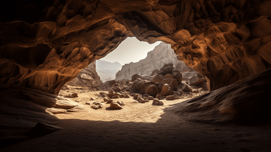 沙漠泸州摄影照片_沙漠中洞穴内部的景色