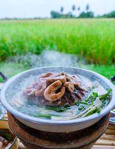 泰国民宿的韩国烧烤、生态农场绿色稻田、泰式烧烤