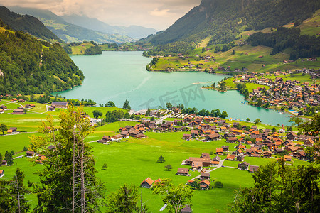 龙疆和绿松石湖的鸟瞰图，瑞士，欧洲