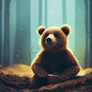 可爱熊的动画插图，动画小熊肖像
