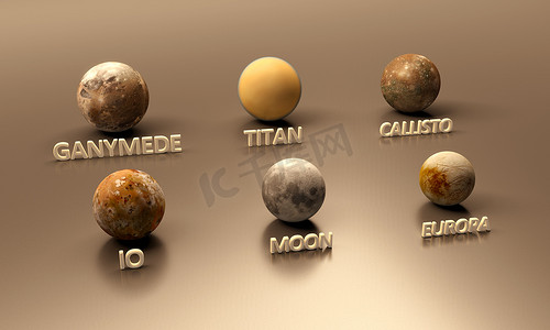 木卫星、地球、月球和泰坦