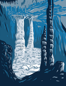 刘易斯和克拉克洞穴州立公园石灰岩洞穴系统内部美国蒙大拿州杰斐逊县 WPA 海报艺术