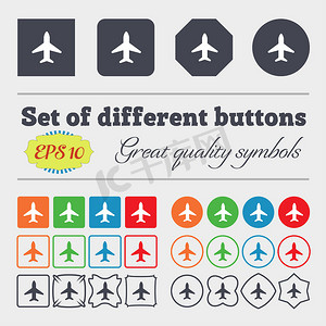 飞机、飞机、旅行、飞行图标标志大套丰富多彩、多样化、高品质的按钮。