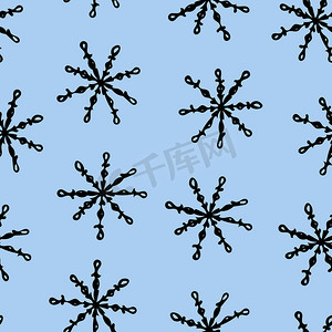 手绘蓝色冬天摄影照片_与浅蓝色背景上的雪花的无缝图案。