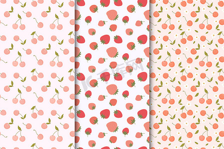 纸无缝摄影照片_组无缝模式与夏季水果。