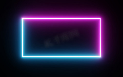 方形矩形相框，在孤立的黑色背景上有两种色调的霓虹灯颜色运动图形。