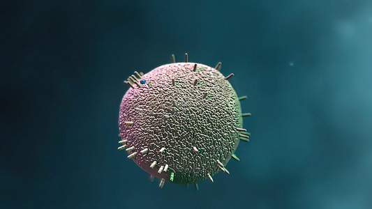 基因蛋白摄影照片_抗体以紫色和蓝色攻击癌细胞或病毒