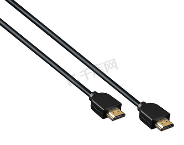 黑色背景上的两个带电缆的 HDMI 连接器